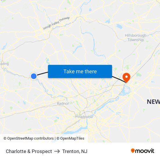 Charlotte & Prospect to Trenton, NJ map