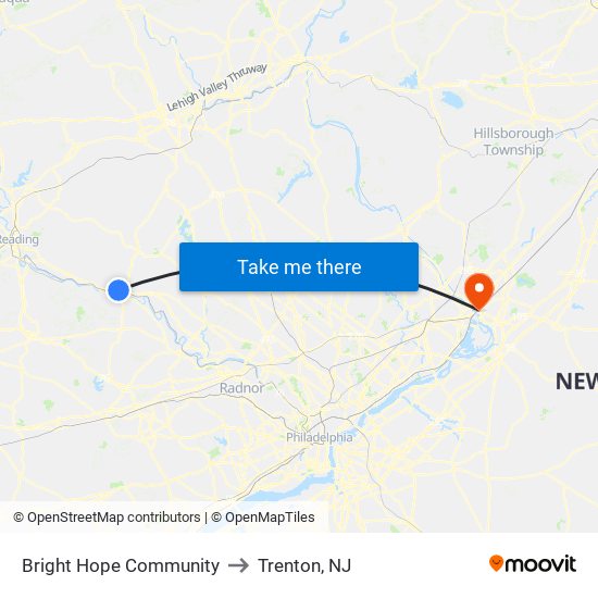 Bright Hope Community to Trenton, NJ map