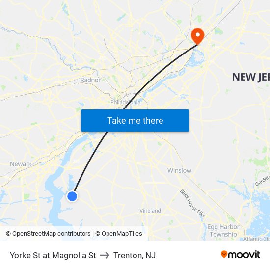 Yorke St at Magnolia St to Trenton, NJ map
