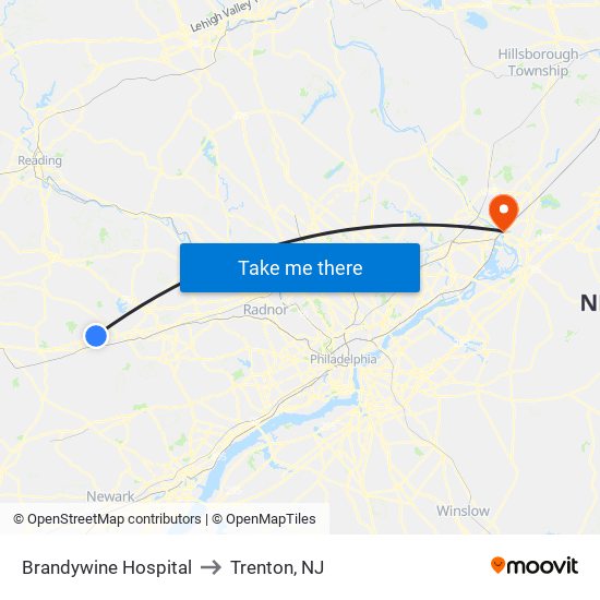 Brandywine Hospital to Trenton, NJ map