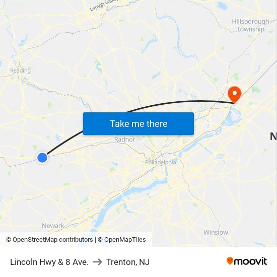 Lincoln Hwy & 8 Ave. to Trenton, NJ map
