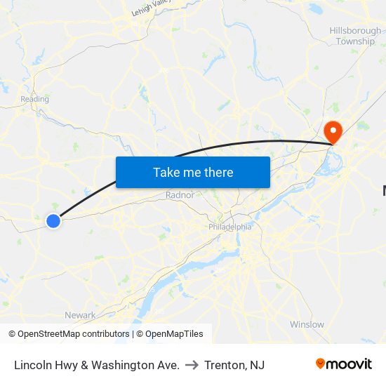 Lincoln Hwy & Washington Ave. to Trenton, NJ map