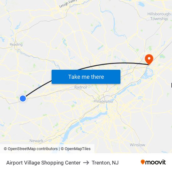 Airport Village Shopping Center to Trenton, NJ map