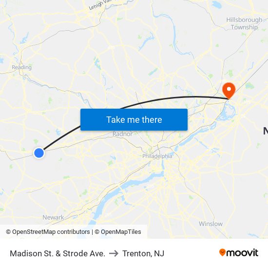 Madison St. & Strode Ave. to Trenton, NJ map
