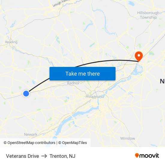 Veterans Drive to Trenton, NJ map