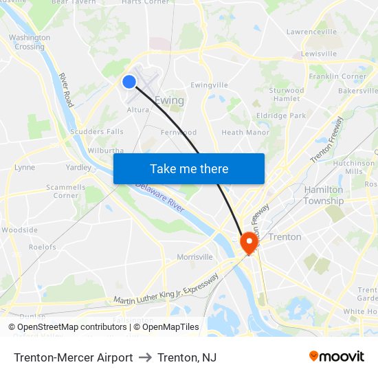 Trenton-Mercer Airport to Trenton, NJ map