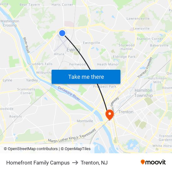 Homefront Family Campus to Trenton, NJ map