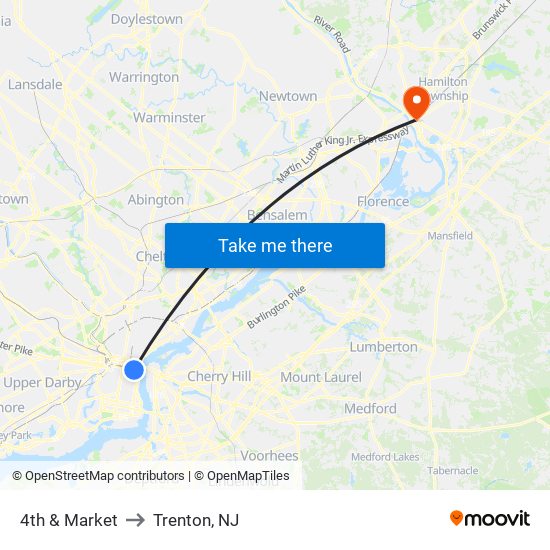 4th & Market to Trenton, NJ map