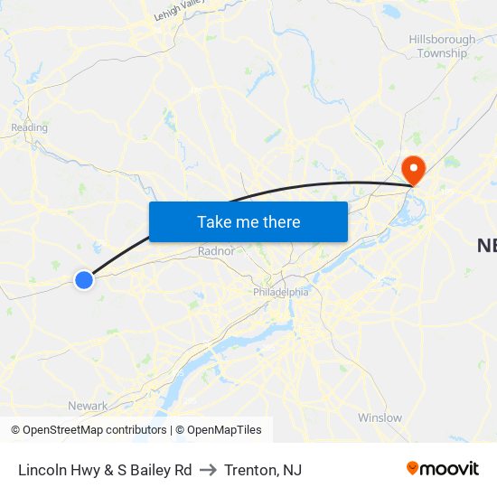 Lincoln Hwy & S Bailey Rd to Trenton, NJ map