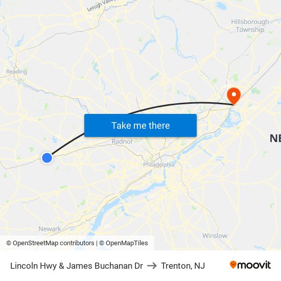 Lincoln Hwy & James Buchanan Dr to Trenton, NJ map