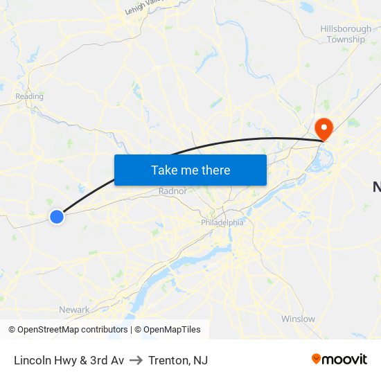 Lincoln Hwy & 3rd Av to Trenton, NJ map