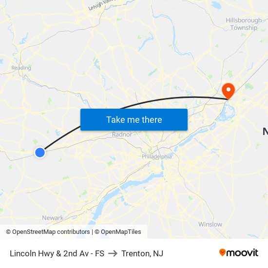 Lincoln Hwy & 2nd Av - FS to Trenton, NJ map