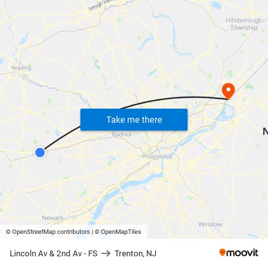 Lincoln Av & 2nd Av - FS to Trenton, NJ map