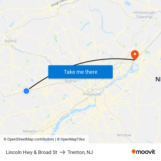 Lincoln Hwy & Broad St to Trenton, NJ map