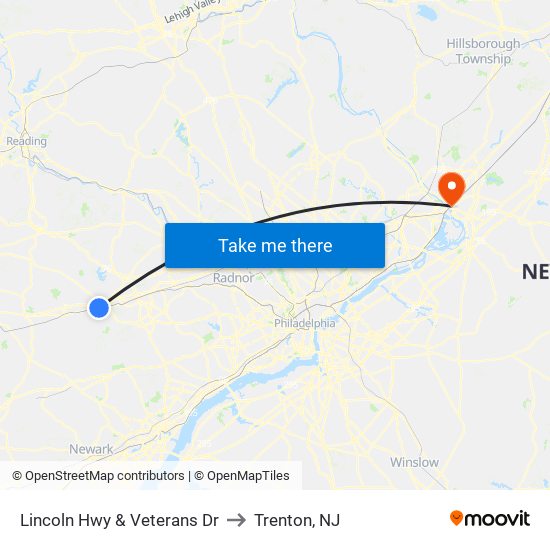 Lincoln Hwy & Veterans Dr to Trenton, NJ map