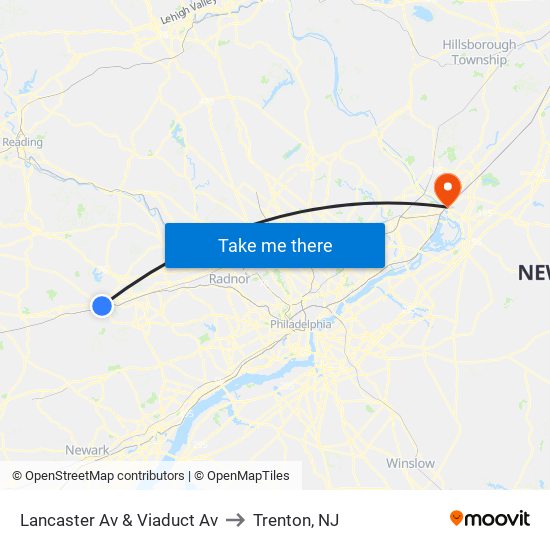 Lancaster Av & Viaduct Av to Trenton, NJ map