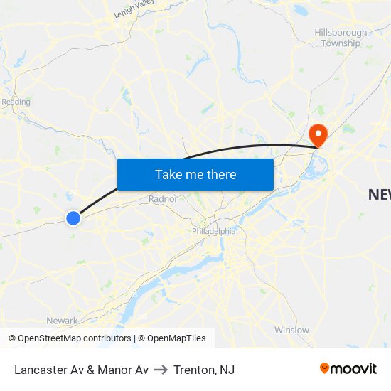 Lancaster Av & Manor Av to Trenton, NJ map