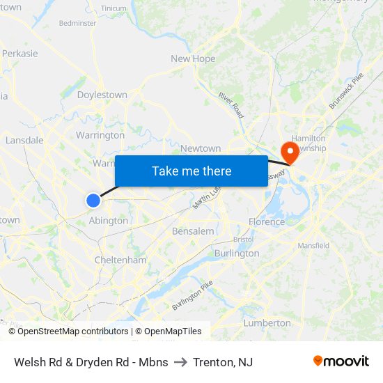 Welsh Rd & Dryden Rd - Mbns to Trenton, NJ map