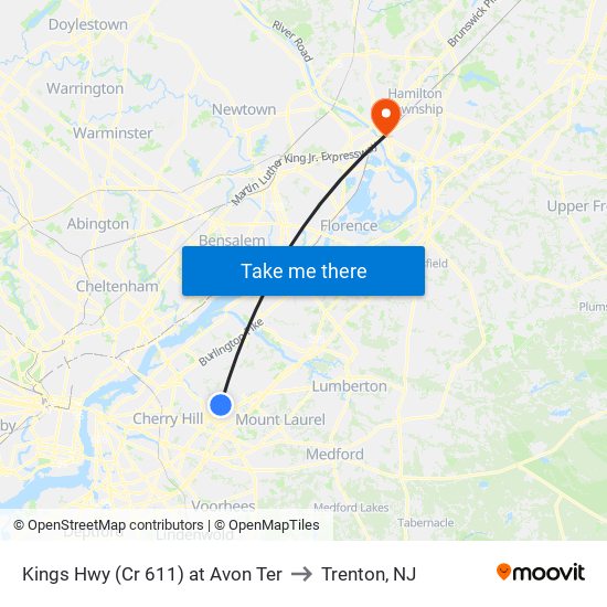 Kings Hwy (Cr 611) at Avon Ter to Trenton, NJ map