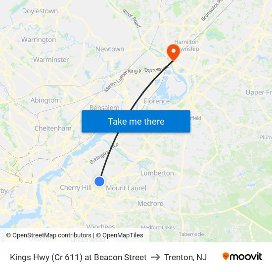 Kings Hwy (Cr 611) at Beacon Street to Trenton, NJ map