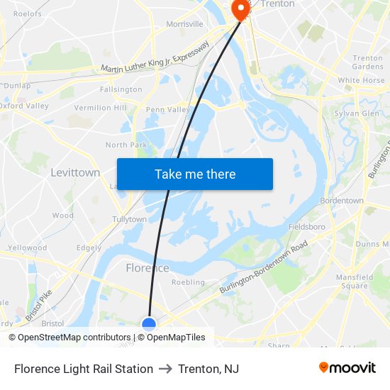 Florence Light Rail Station to Trenton, NJ map