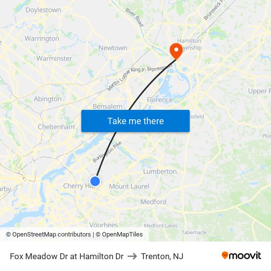 Fox Meadow Dr at Hamilton Dr to Trenton, NJ map