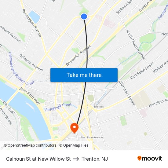 Calhoun St at New Willow St to Trenton, NJ map