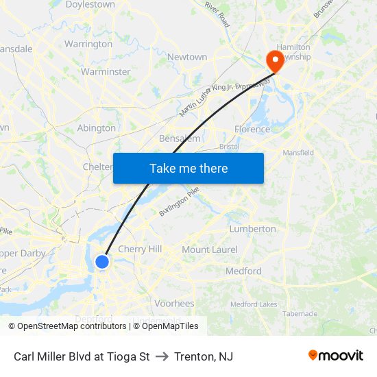 Carl Miller Blvd at Tioga St to Trenton, NJ map