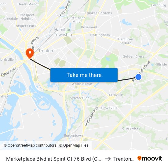 Marketplace Blvd at Spirit Of 76 Blvd (Chase Bank) to Trenton, NJ map