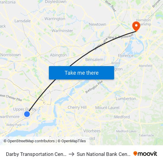 Darby Transportation Center to Sun National Bank Center map