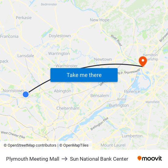Plymouth Meeting Mall to Sun National Bank Center map
