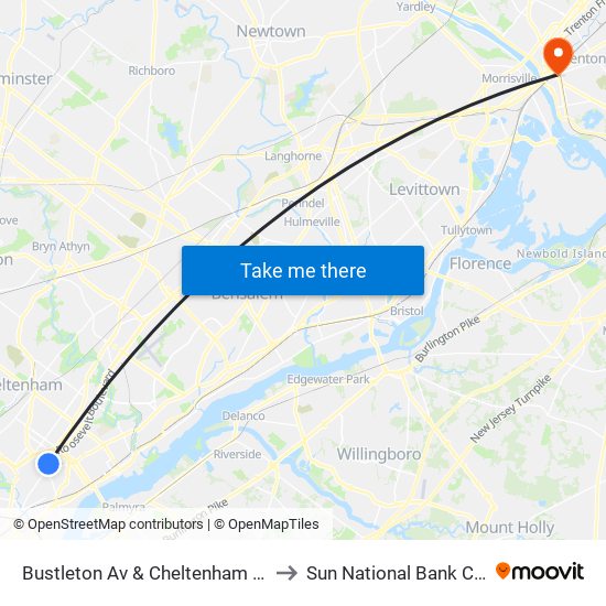 Bustleton Av & Cheltenham Av - Fs to Sun National Bank Center map