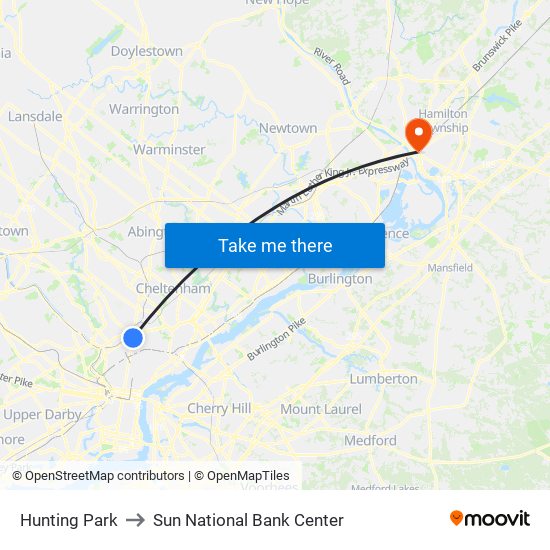 Hunting Park to Sun National Bank Center map