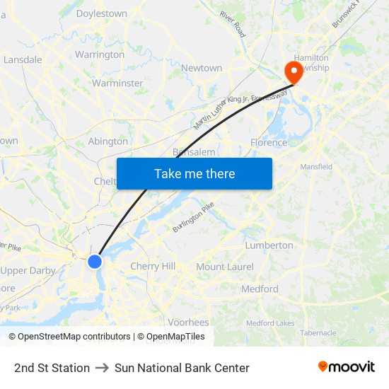 2nd St Station to Sun National Bank Center map