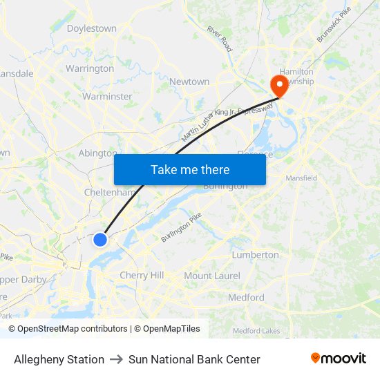 Allegheny Station to Sun National Bank Center map