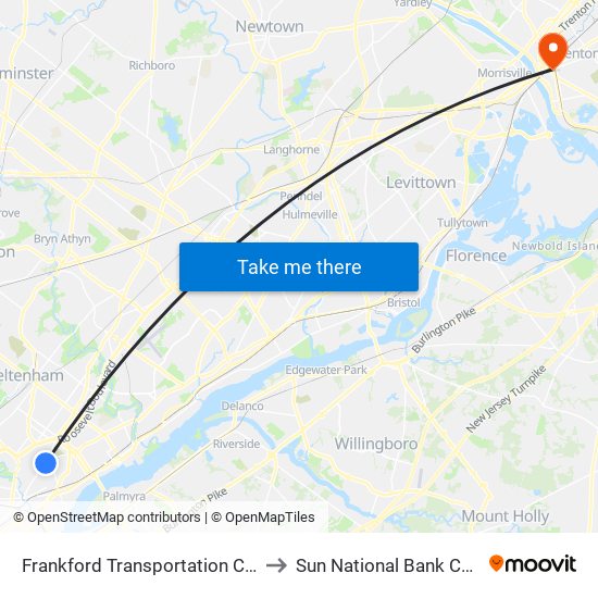 Frankford Transportation Center to Sun National Bank Center map