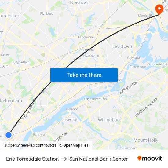 Erie Torresdale Station to Sun National Bank Center map