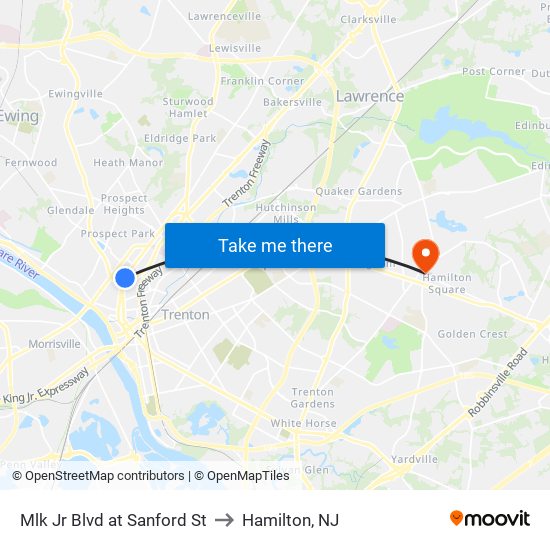 Mlk Jr Blvd at Sanford St to Hamilton, NJ map