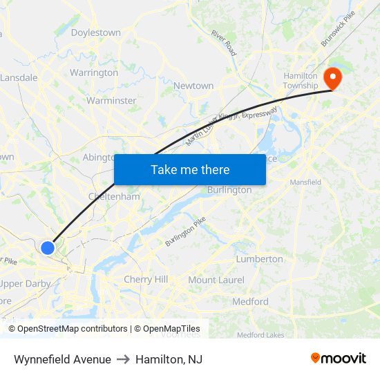 Wynnefield Avenue to Hamilton, NJ map