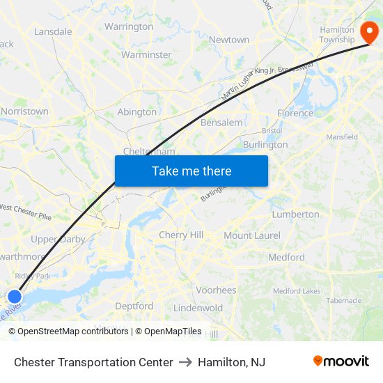 Chester Transportation Center to Hamilton, NJ map