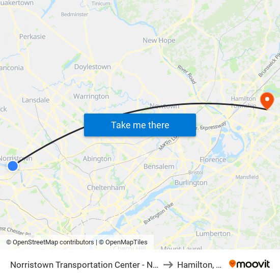 Norristown Transportation Center - Nhsl to Hamilton, NJ map