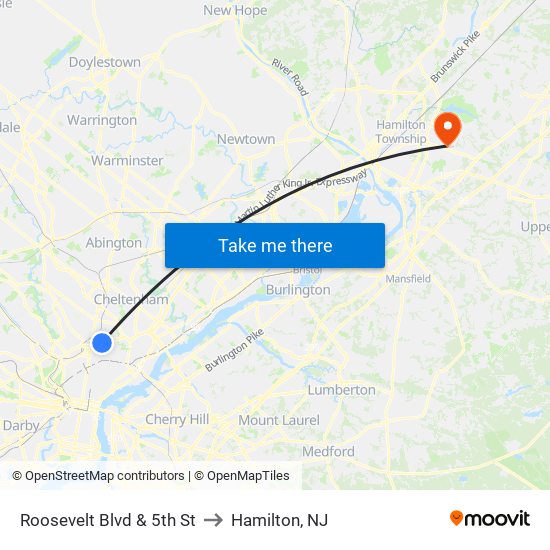 Roosevelt Blvd & 5th St to Hamilton, NJ map