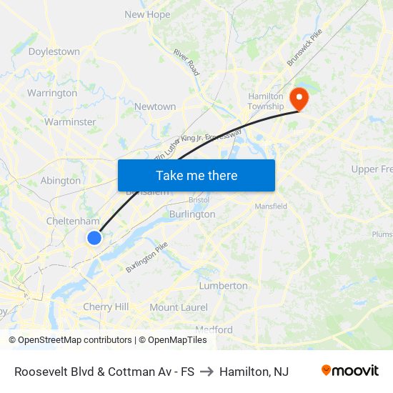 Roosevelt Blvd & Cottman Av - FS to Hamilton, NJ map