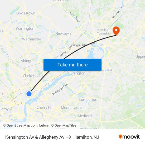 Kensington Av & Allegheny Av to Hamilton, NJ map