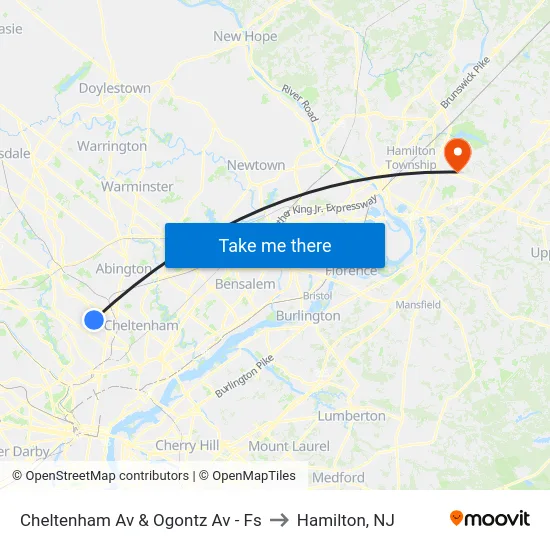 Cheltenham Av & Ogontz Av - Fs to Hamilton, NJ map