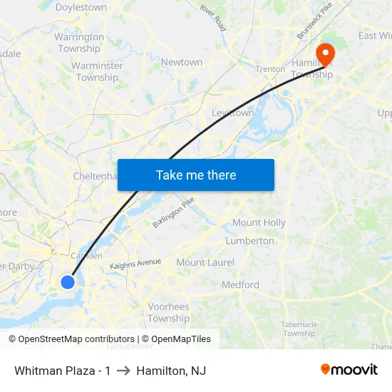 Whitman Plaza - 1 to Hamilton, NJ map