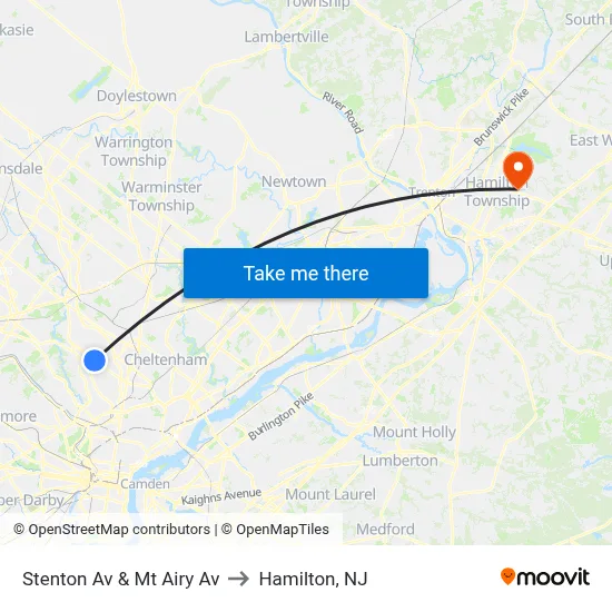 Stenton Av & Mt Airy Av to Hamilton, NJ map
