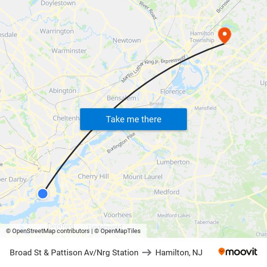 Broad St & Pattison Av/Nrg Station to Hamilton, NJ map