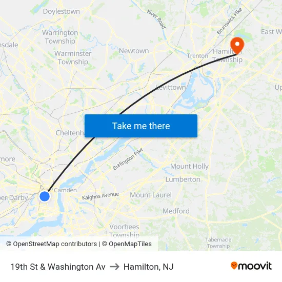 19th St & Washington Av to Hamilton, NJ map