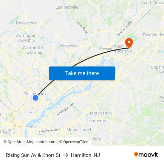Rising Sun Av & Knorr St to Hamilton, NJ map